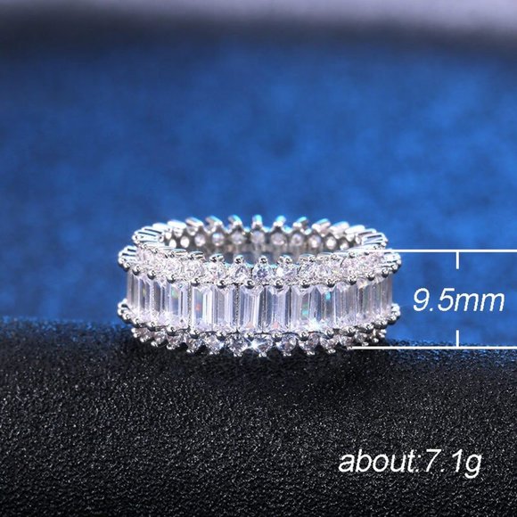NEW SILVER BAGUETTE ROUND DIAMOND ETERNITY RING - Picture 5 of 5
